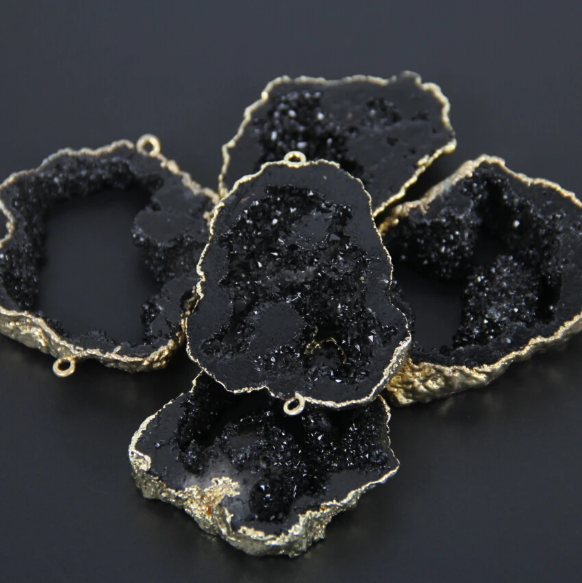 5 шт. натуральный пистолет черный Druzy ломтик разъемы цепочки и ожерелья питания