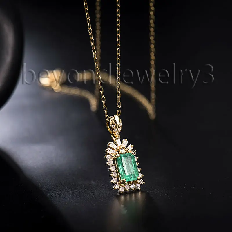 Кулон из драгоценного камня с изумрудом карата 5x7 мм|emerald diamond pendant|colombian emerald pendantgold