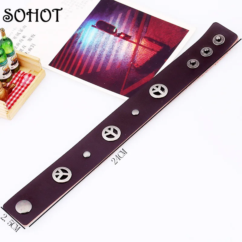 SOHOT 2017 модные украшения знак мира кожаный ремешок Браслет манжета новые браслеты