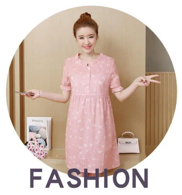 Галстуки талии с цветочным принтом Лен Платье для беременных лето-осень Мода