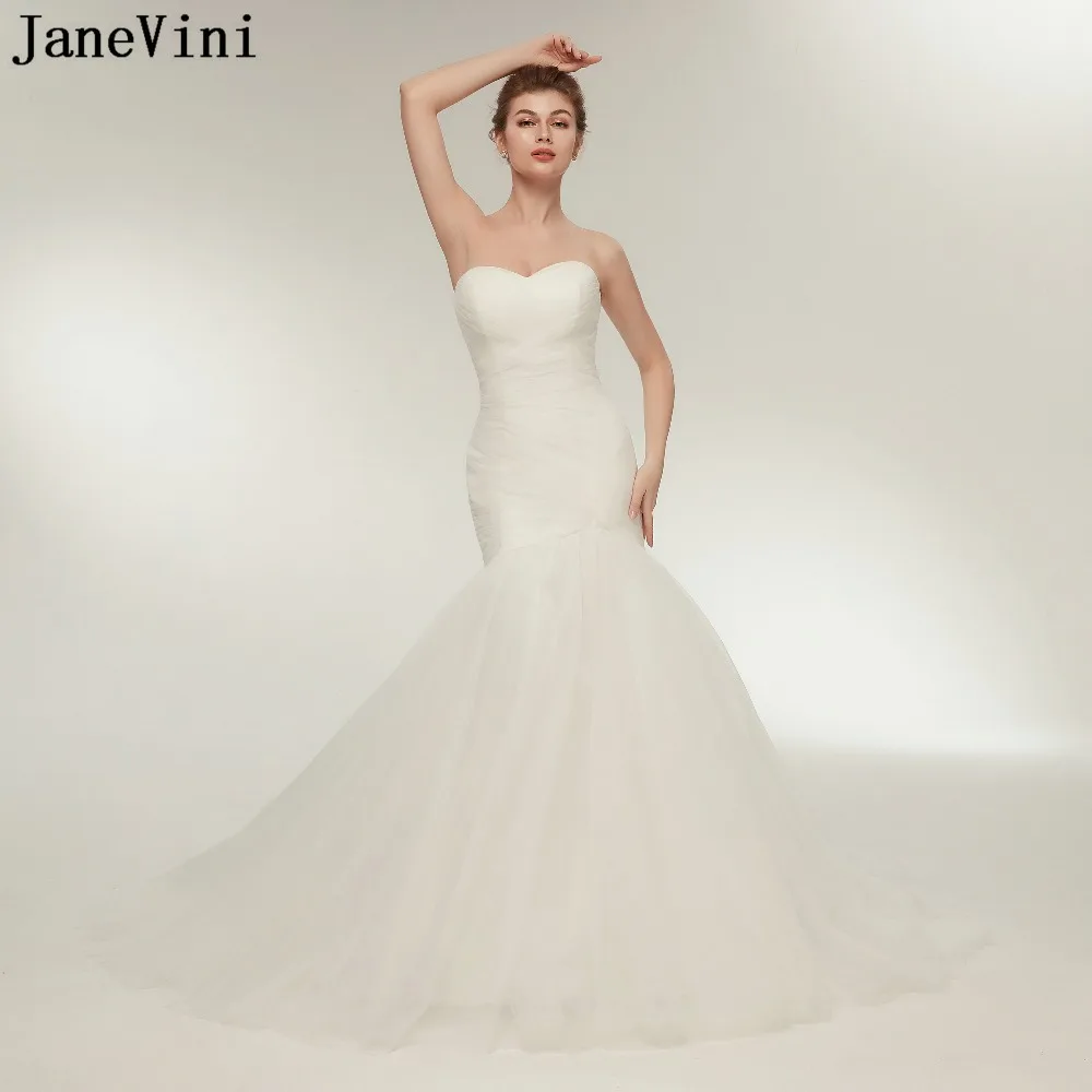 

JaneVini Elegant Tulle Mariage Simple Mermaid Wedding Dresses Sweetheart Plus Size Wedding Gowns Court Train Vestidos De Novias