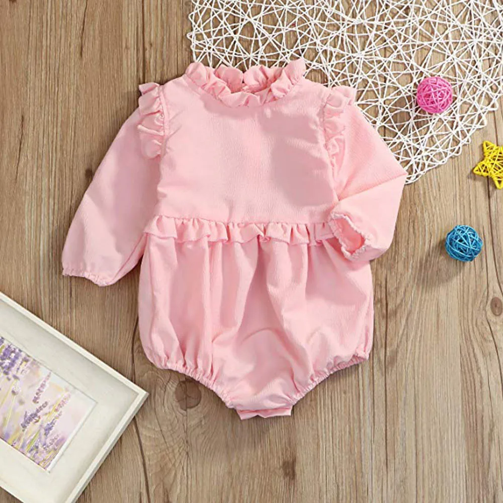 Одежда с длинными рукавами и оборками для новорожденных девочек комбинезон