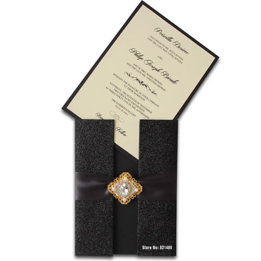 Черные свадебные приглашения блестящее приглашение 2016 Роскошная Свадебная