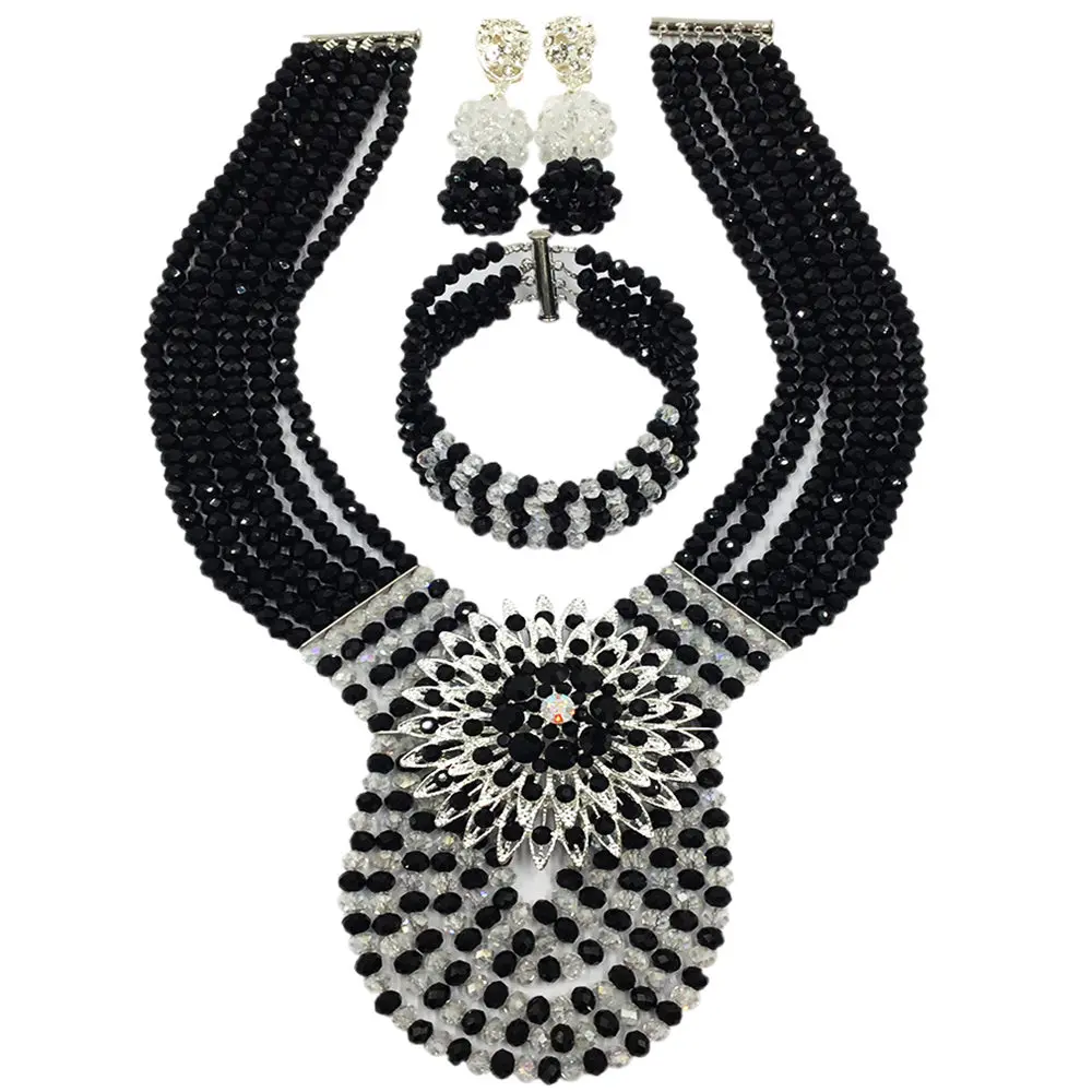 Черное прозрачное ожерелье из бисера с кристаллами AB комплект ювелирных изделий