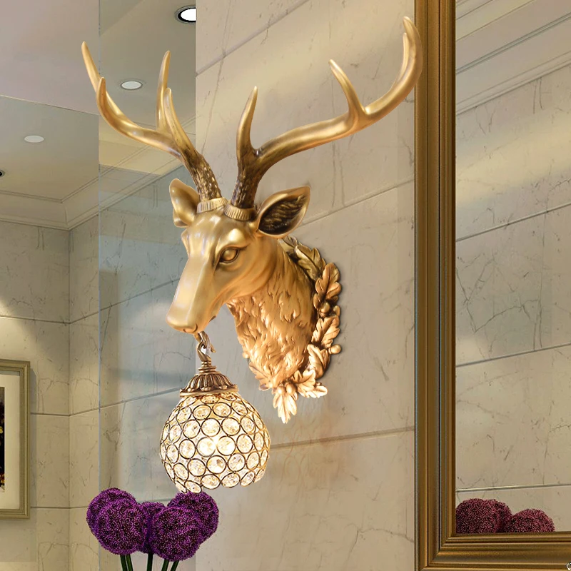 Настенный ретро-светильник в виде рогов лампа с головой оленя для гостиной
