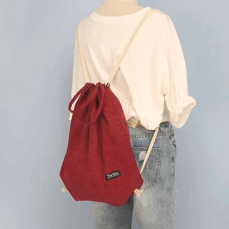 Однотонный вельветовый дорожный рюкзак YILE на шнурке Студенческая сумка для книг