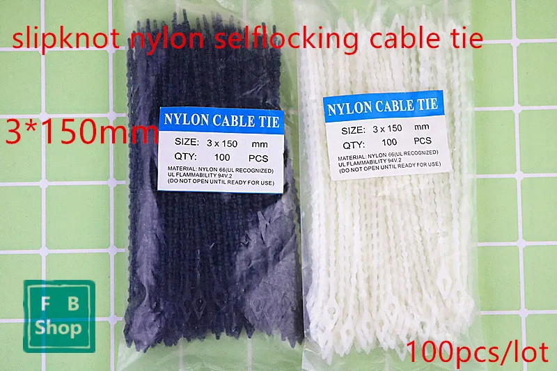 

100PCS 3*150mm white and b ack slipknot nylon selflocking cable tie Bead type tie cable tie /Nylon cable tie