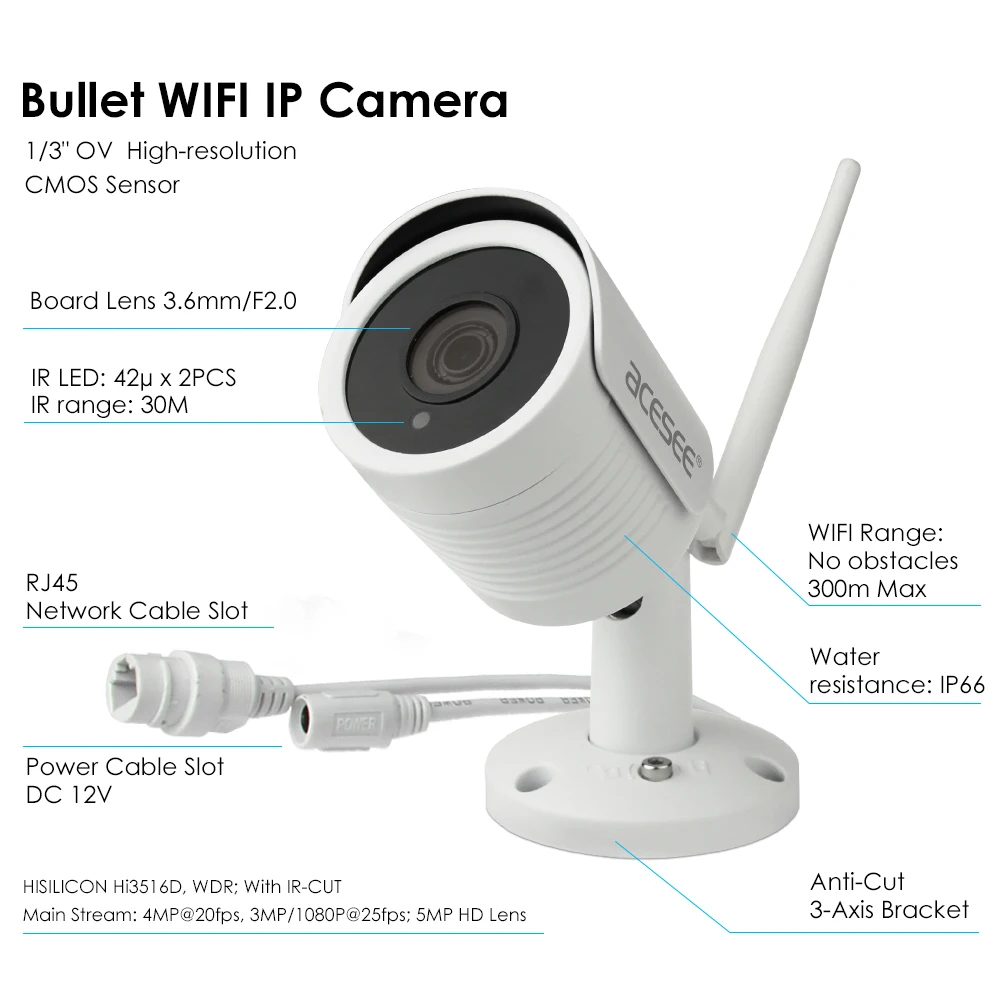 ACESEE наружного наблюдения Водонепроницаемый Камера Onvif IP Wi-Fi 4MP 2 4 г Ip Cam