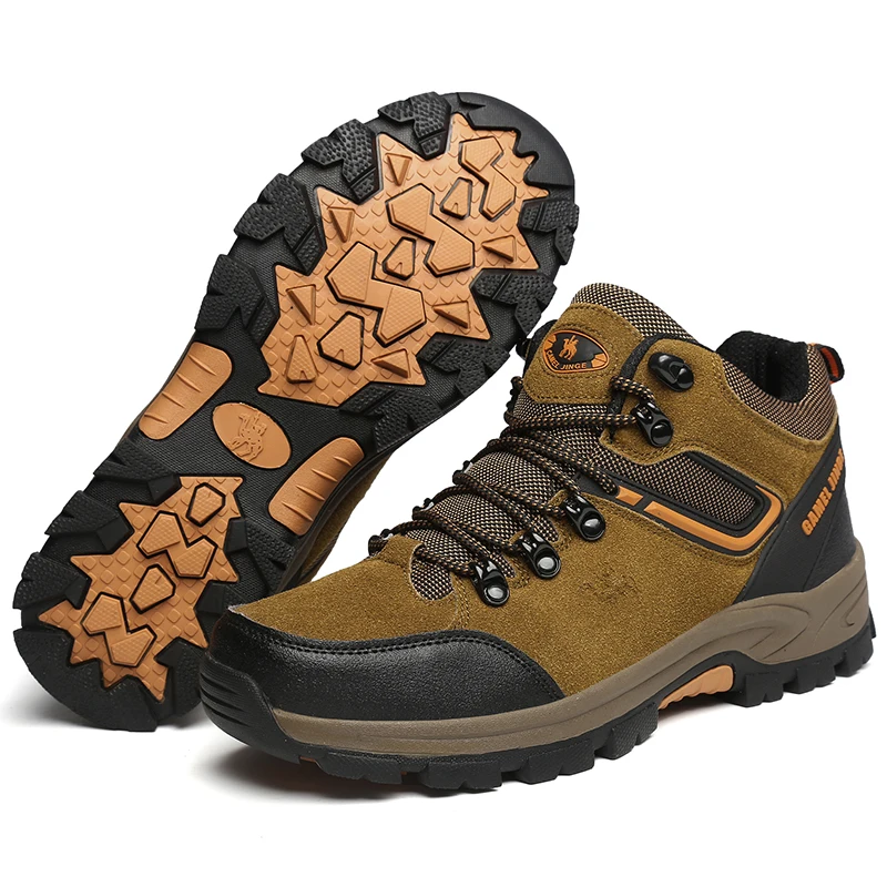 Real Leather Outdoor Hiking Shoes Plus Velvet Men Warm Snow Boots Walking Climbing Non-slip Women Hiking Shoes Trekking Shoes
