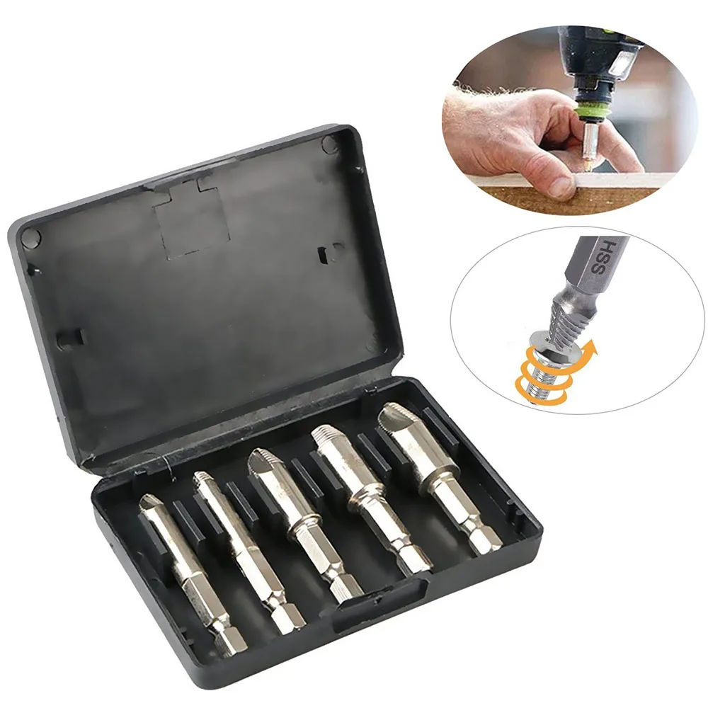 

Damaged Screw Extractor 5 Pcs Stripped HSS Screw Remover and Extractor Set Easily Remove Stripped or Damaged Screws and Bolt