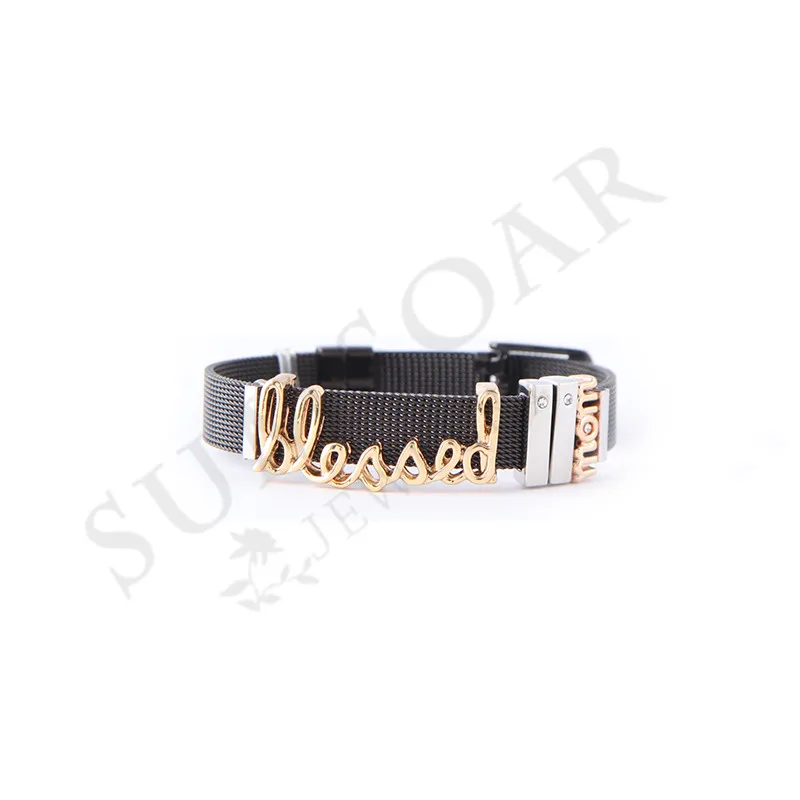 Somsoar Jewelry blessed Family with MOM Mesh Набор браслетов из нержавеющей стали и 4 шт DIY Подвески в