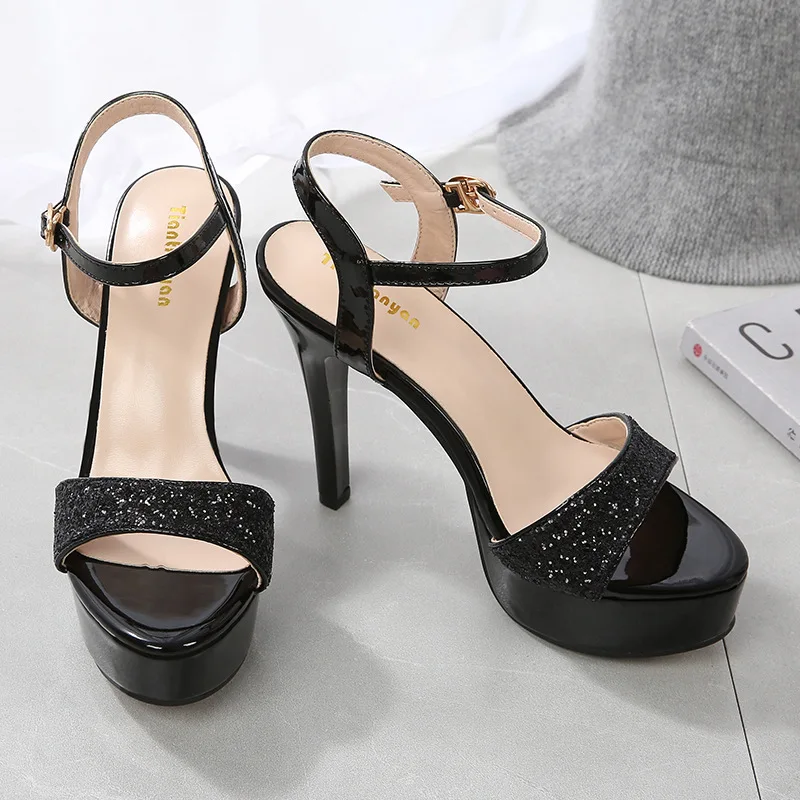

2019 new ladies' sandals waterproof platform bright women's shoes thin-heeled super-high-heeled wedding banquet sandals