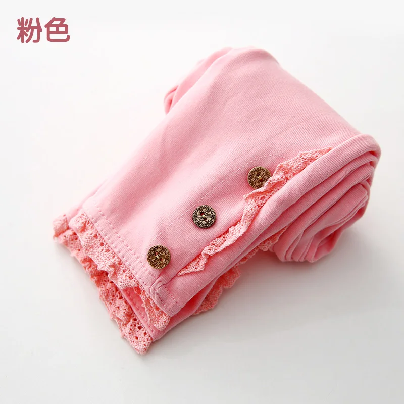 pink Г. Корейские осенне-зимние однотонные леггинсы с 3 пуговицами для маленьких девочек детская одежда кружевные хлопковые брюки штаны для танцев - Цвет: pink