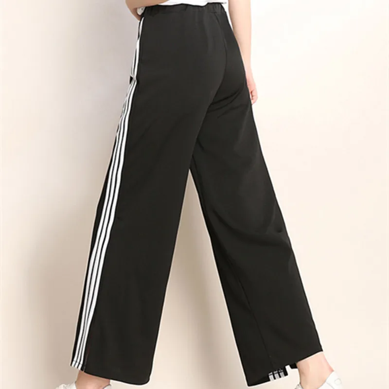 Повседневные брюки весенние широкие 2018 черные прямые и белые полосатые с