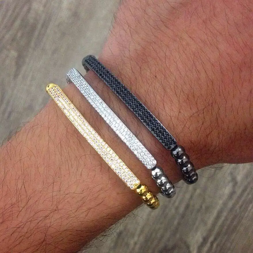 Новый брендовый мужской браслет черный длинный с микрозакрепкой из черных