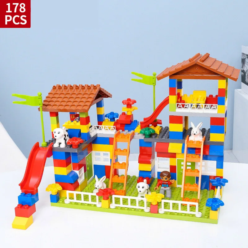 

Duploe Funny City House Roof Castle Toys Compatible Big Single Diy Building Blocks for Children Slide Baby Gifts