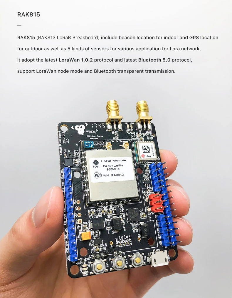 RAK815 Гибридный трекер местоположения, LoRa+ Bluetooth 5,0/Маяк+ gps+ датчики+ lcd, LoRaWAN 1.0.2, RAK813 брекборд, регион AS923 и т. Д