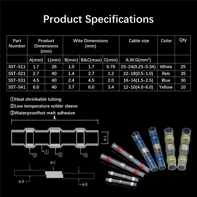 4 размера 100 шт термоусадочные сортировочные терминалы водонепроницаемый