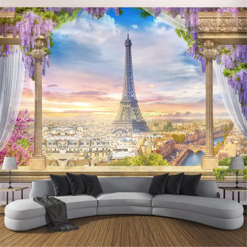 

Wallpapers YOUMAN European Style Wallpapers 3D Flowers Wall Murals Nature Landscape Photo Eiffel Tower Walls Paper Home Decor