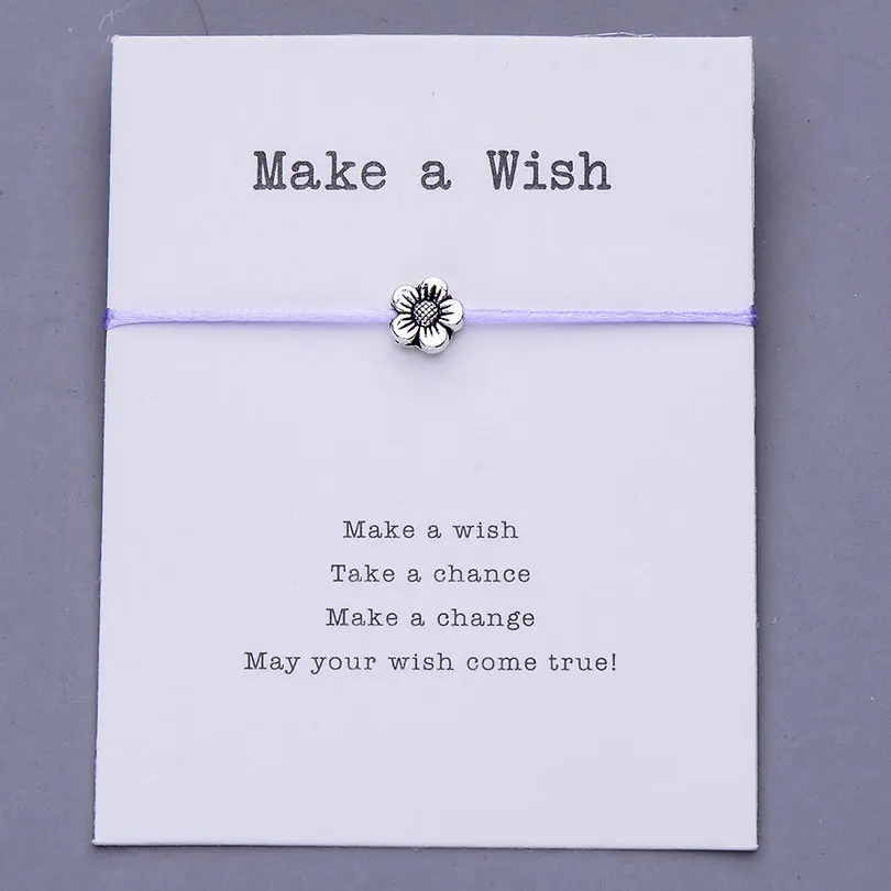 lt purple with card Pipitree Make a Wish, мини-браслет с цветами, женский, регулируемый, на удачу, красные браслеты, для женщин, детей, Wish, ювелирное изделие, карта, подарок - Окраска металла: lt purple with card