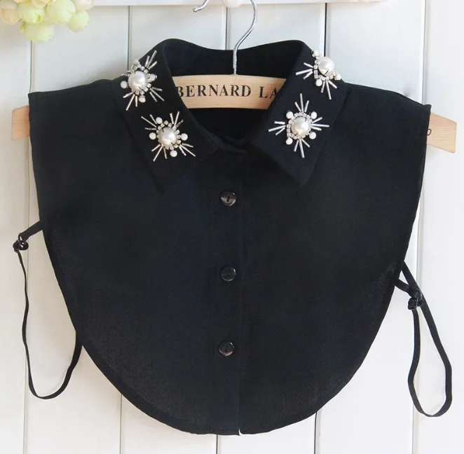 Съемный Однотонный свитер с большими жемчужинами искусственный воротник