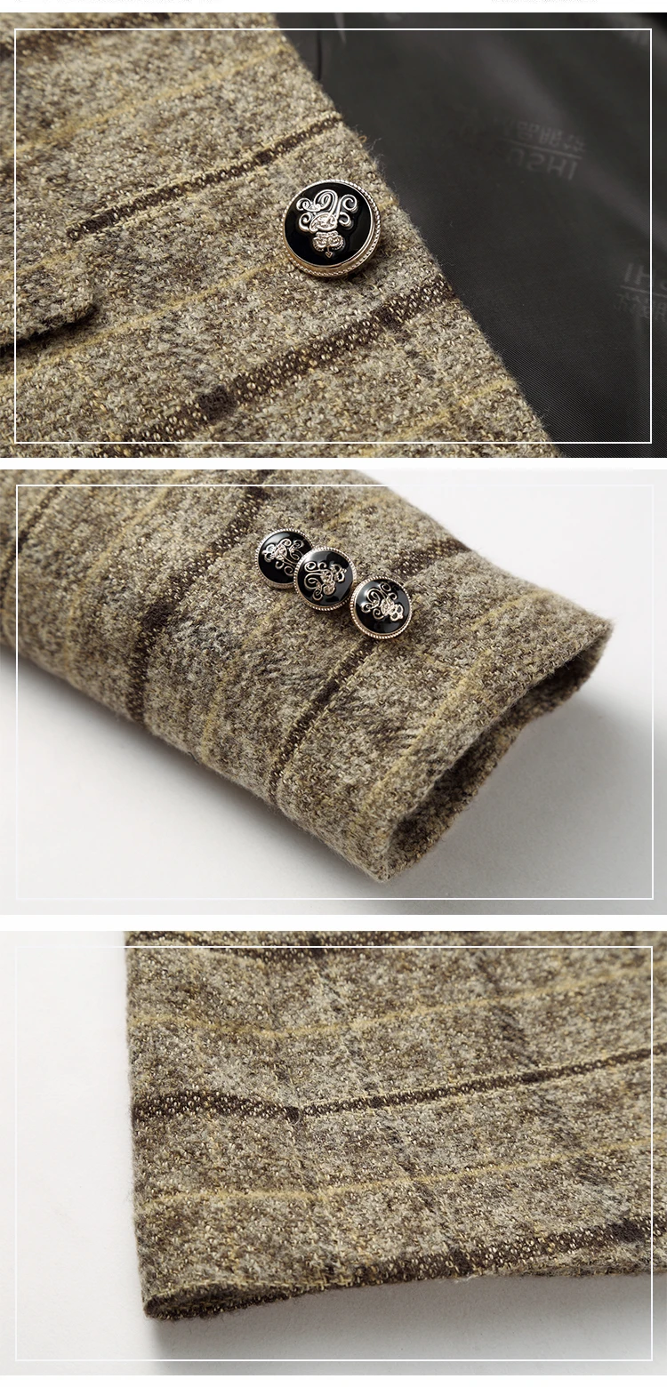 Men's autumn and winter classic plaid large size slim wool high-end long-length woolen coat / new boutique windbreaker
