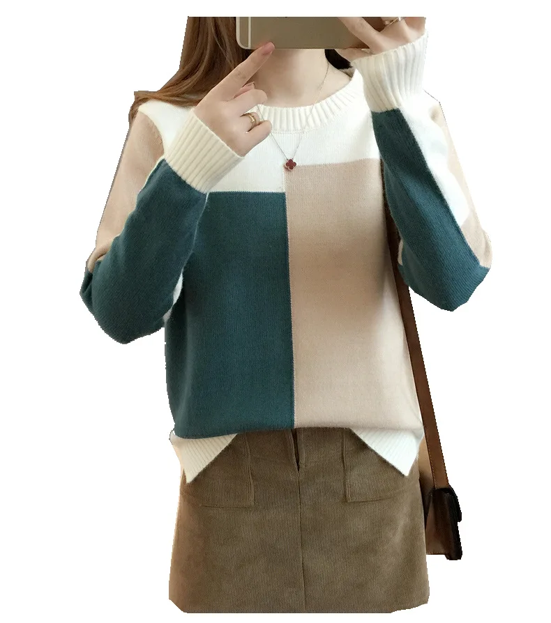 2018 Новый Контрастность Цвет зимний свитер Для женщин джемпер с длинными рукавами