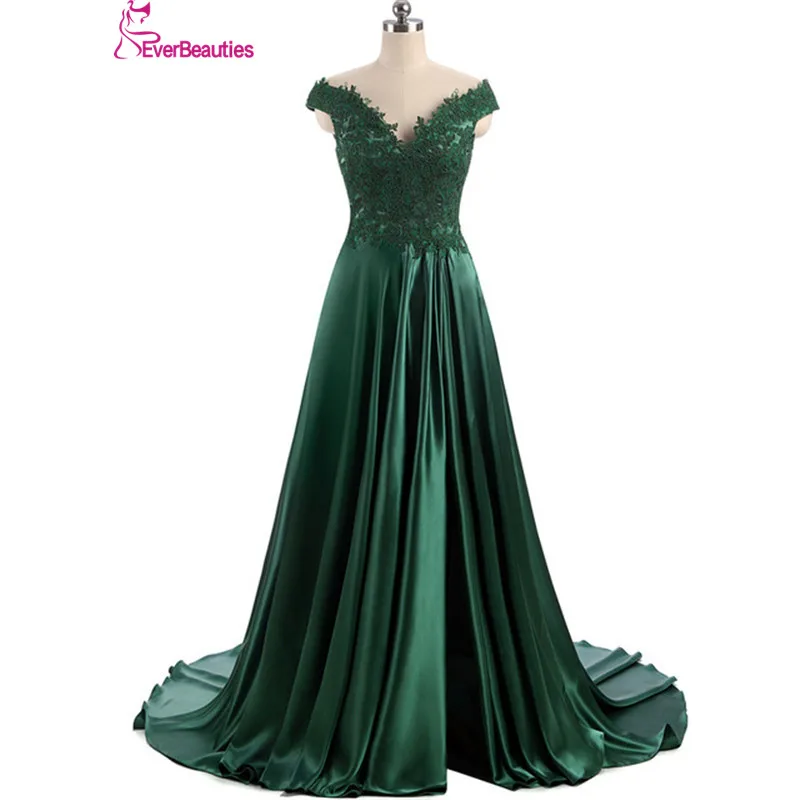 Женское вечернее платье Elie Saab длинное темно-зеленое атласное с