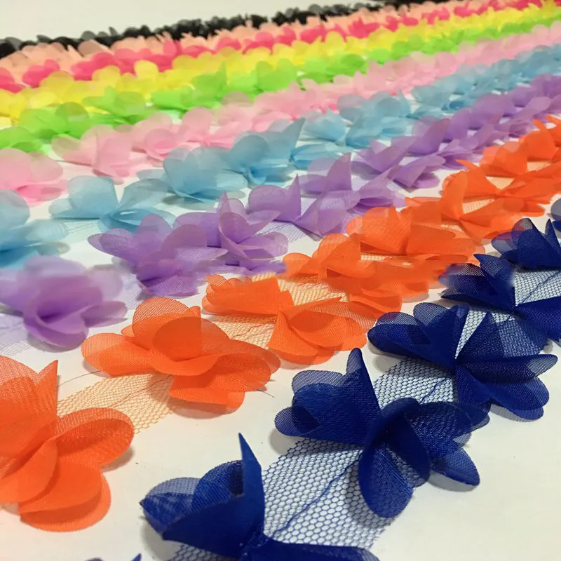 1 двор Многоцветный Красивая Шифон трехмерные кружево цветы кружевной отделкой