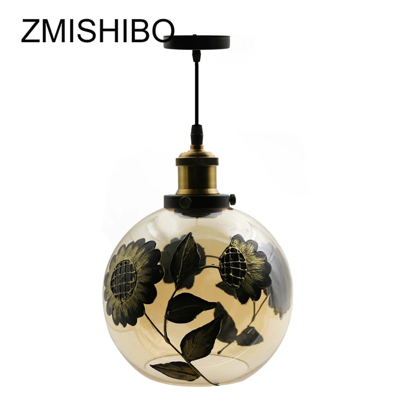 ZMISHIBO Ретро Подвесная лампа из янтарного стекла 110 V-220 V E27 с принтом подсолнуха, подвесные светильники для украшения дома, гостиной - Цвет корпуса: Type B