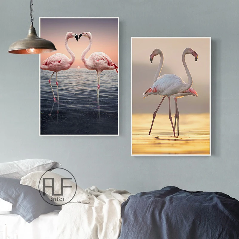 Нордическое украшение дома искусство плакат минималистический любовь фламинго морской пейзаж холст животных картины для гостиной спальни.