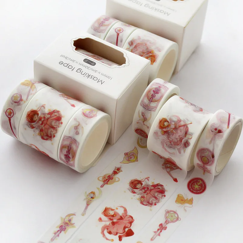 

3 pcs/pack Cute Magic girl Kawaii Planner Handbook Decorative Paper Washi Masking Tape set School Supplies Stationery