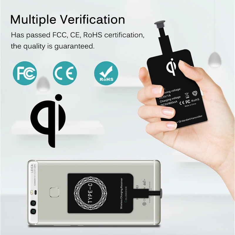 Qi Беспроводное зарядное устройство приемник для iPhone 5s SE 7 6 6s Plus универсальный
