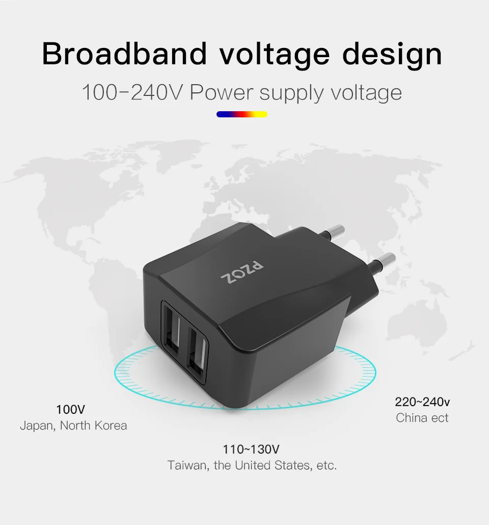PZOZ Адаптер зарядного устройства с двойным Usb 2a 5v Портативное зарядное устройство для путешествий Usb Smart Mobile Phone Eu Plug для iphone ipad samsung Xiaomi 9