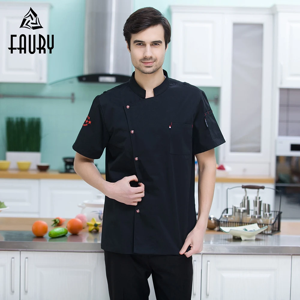 

Mesh Patchwork Short Sleeve Summer Chef Jacket Cooking Clothing Single Breasted Restaurant Cafe Food Service Work Uniforms