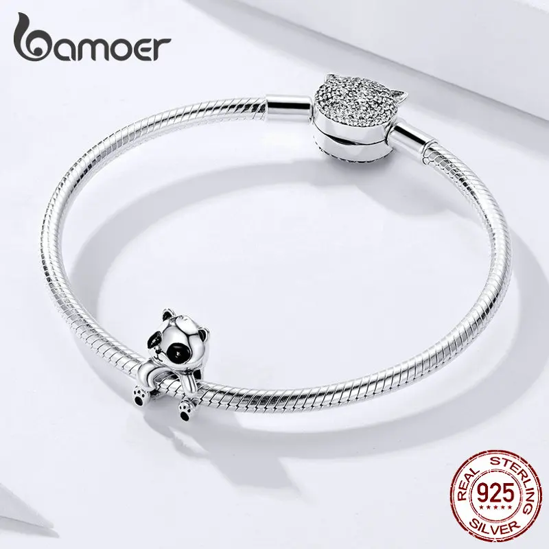 BAMOER Panda Hug металлические бусины для женщин Изготовление ювелирных изделий 925 пробы серебряные подвески в виде животных подходят для 3 мм Серебряный браслет SCC1175