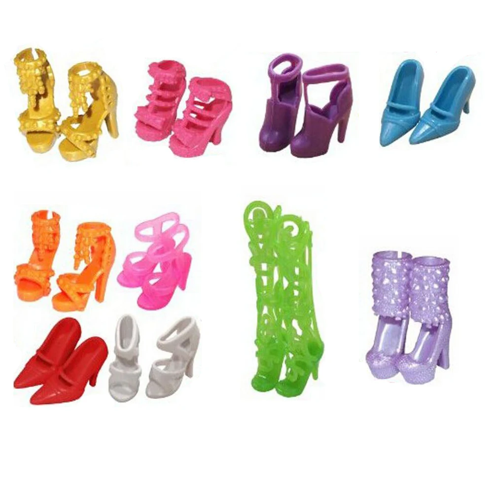 

NK 10 Pairs/Set Doll Shoes Fashion Cute Colorful Assorted shoes for Barbie Doll with Different styles High Quality Baby Toy DZ