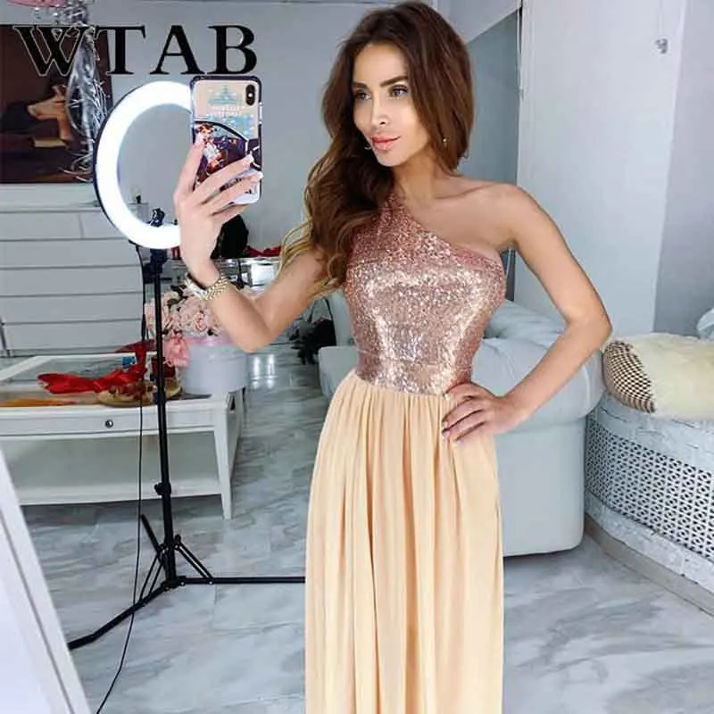 WTAB 2019 vestidos сексуальное летнее платье с пайетками Империя лоскутное облегающее