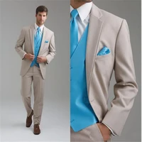leisure slim fit two buttons business groom tuxedos notch lapel beige groomsmen suits custom made wedding prom suitswe