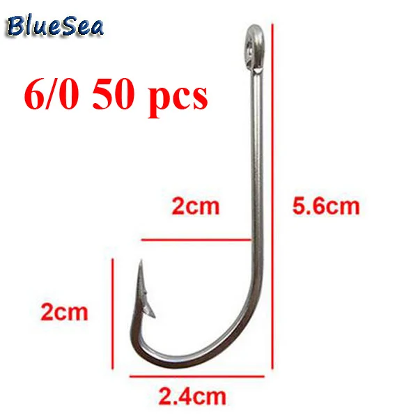 6 0 50pcs BlueSea 34007 50 шт./упак. Размер 3/0-10/0 нержавеющая сталь О 'Шонесси длинные крючки с хвостовиком большой морской окунь рыболовные крючки - Цвет: 6 0 50pcs