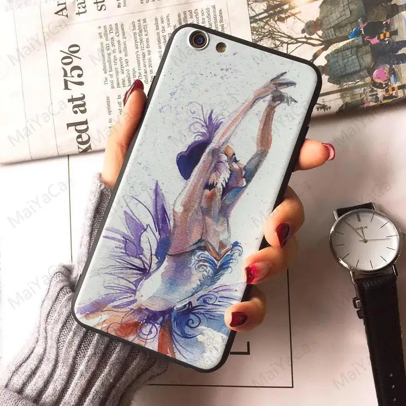 Жесткий чехол с акварельным рисунком балерины для iphone 4 XR XSMax 5s 5 SE 6 6s 6/7/8 plus X 7 12 mini 12pro Max|Бамперы| |