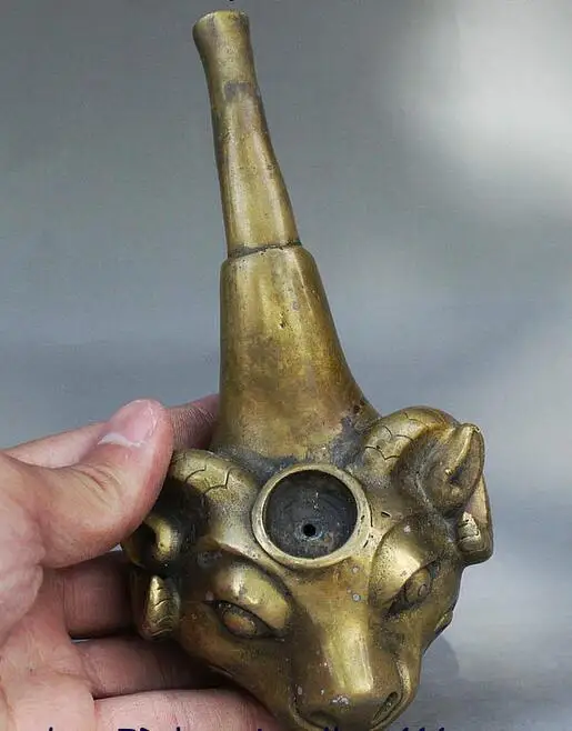 Старый народный китайский сбор овец голова Статуэтка курительная трубка