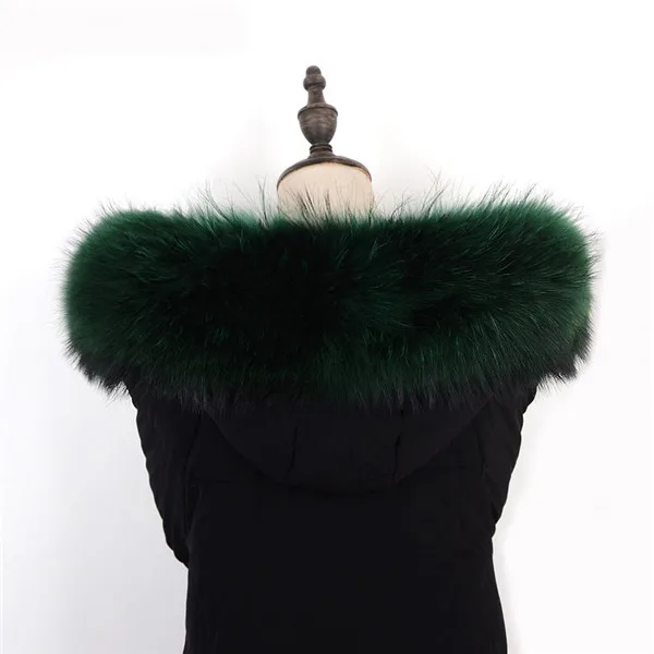 Dark green Цена, воротник из натурального меха для парки, пальто из роскошного теплого натурального енота, шарф для женщин, большой натуральный мех, отделка для капюшона, шаль - Цвет: Dark green