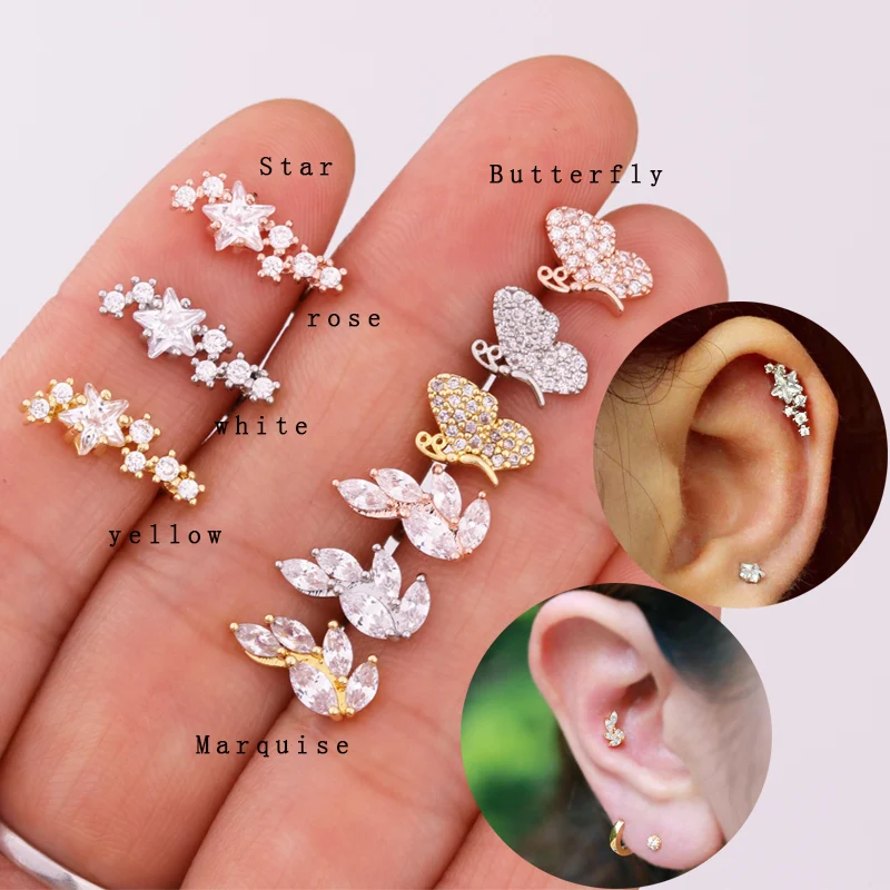 Sellsets 1 предмет CZ Звезда спирали серьги из нержавеющей стали козелка штанги