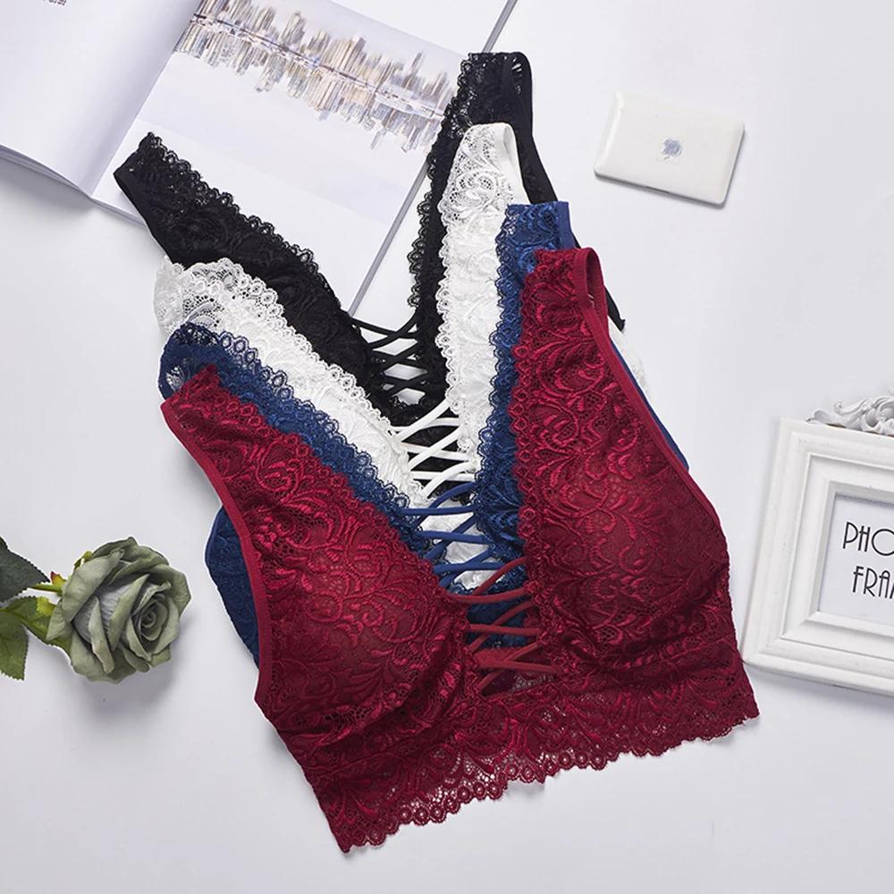 Сексуальные кружева Bralette Для женщин Глубокий V Майка сзади крест бюстгальтер