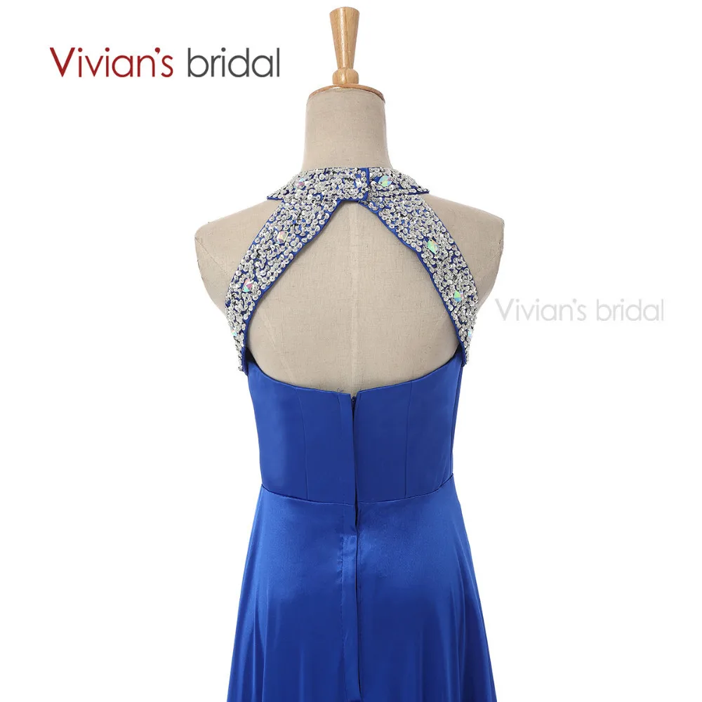 Vivian's Bridal A Line вечернее платье длинное Бисероплетение Кристалл Холтер атласное Формальное вечернее платье ED8010