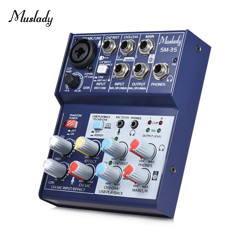 Muslady SM-35 4-Channel Sound Card Mixing Console Digital Audio Mixer Supports 5V Power Bank USB Supply | Спорт и развлечения