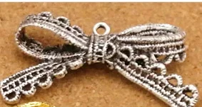 10 шт. DIY ретро сплав кружева эффект лук очарование 43*23 мм Φ 6 4g античное серебро