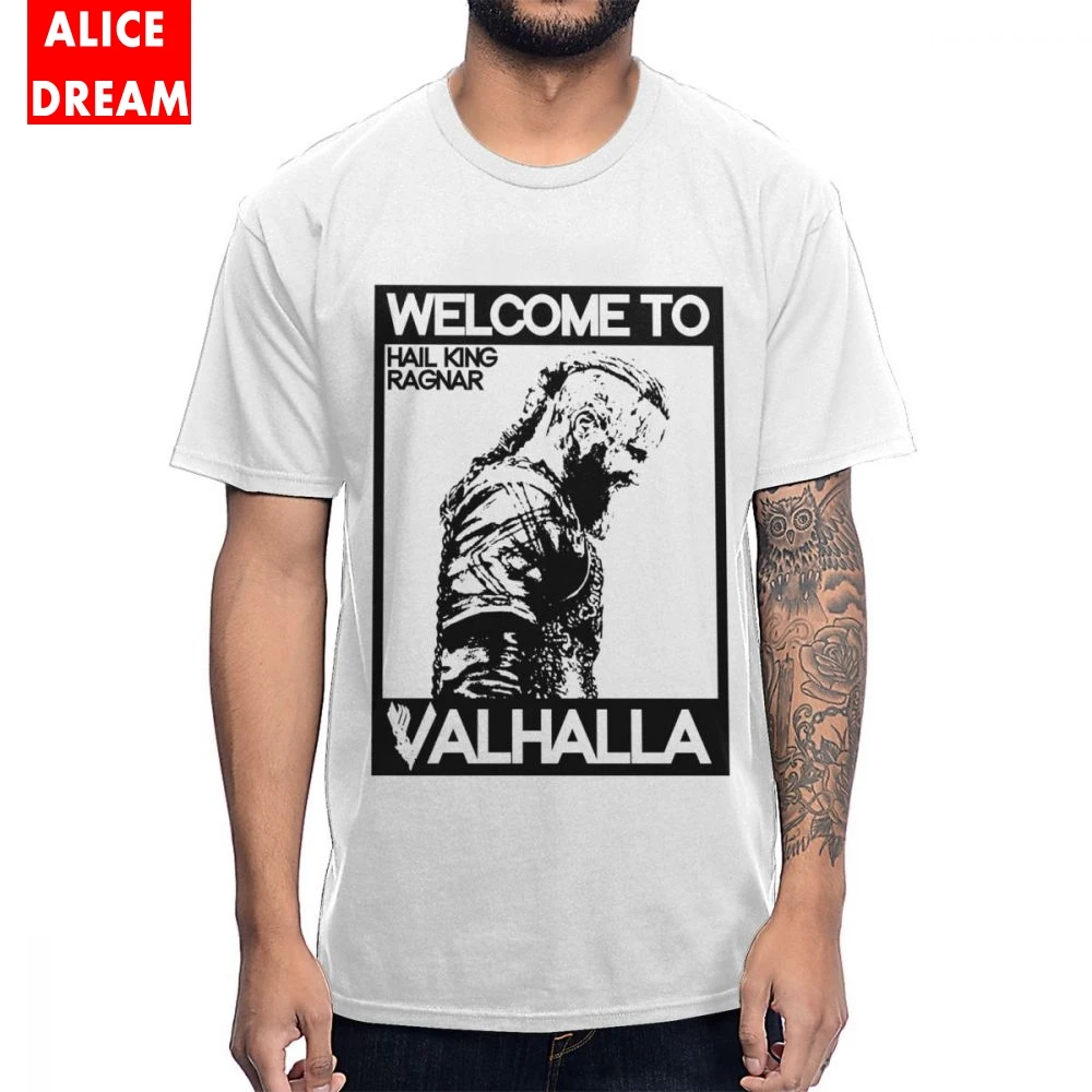 KING Ragnar Lothbrok Vikings Добро пожаловать в Valhalla футболка для мужчин Geek качество хлопок