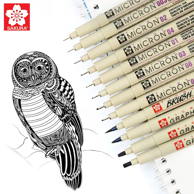 SAKURA Pigma Micron Needle водонепроницаемый тонкие линии черный маркер для эскиза ручка